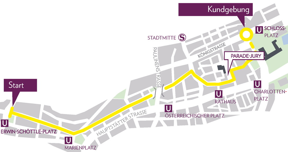 Verlauf der CSD-Demo 2022 durch die Stuttgarter Innenstadt